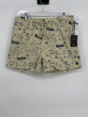 PacSun Beige Swim Shorts with Navy Modelo Print